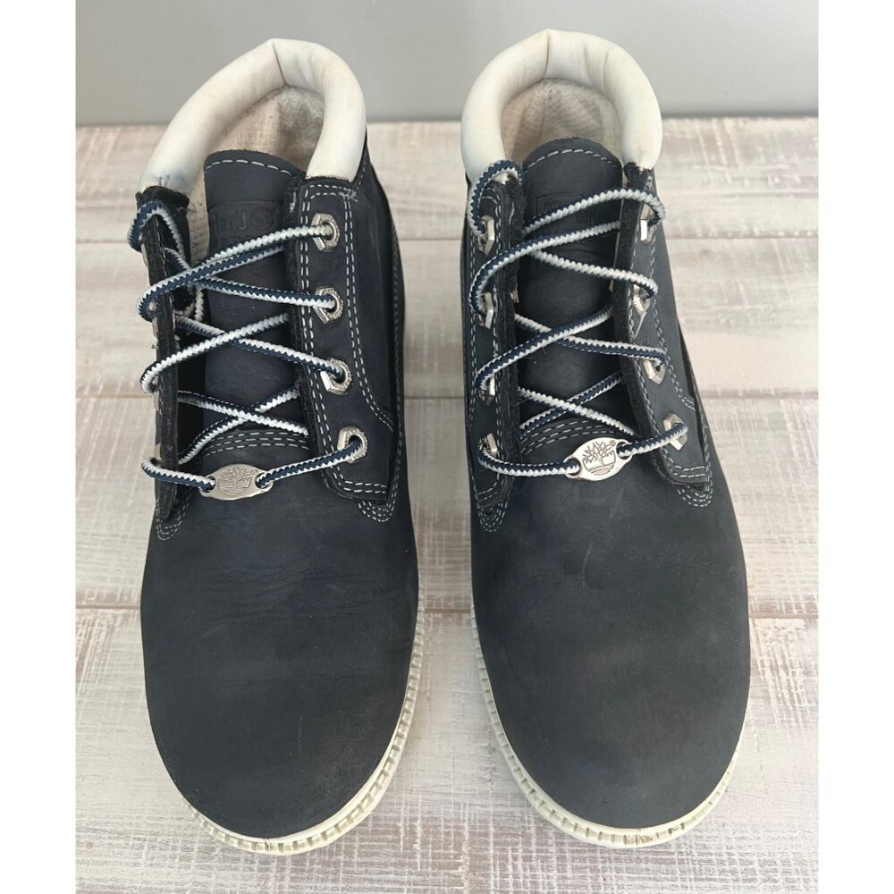 Vintage Timberland Navy Blue Nubuck Leather Chukka Boots White Soles Size 7.5M - Picture 4 of 10